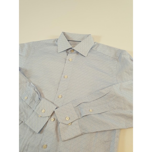 Eton Shirt Mens 15.5 Slim 39 Blue Floral AOP Print Button Up Long Sleeve Cotton - Picture 2 of 11